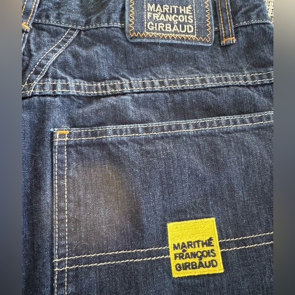 Marithé + François Girbaud Dark Wash Jeans Wide Leg Yellow Paisley Cuff Vintage - Picture 3 of 14